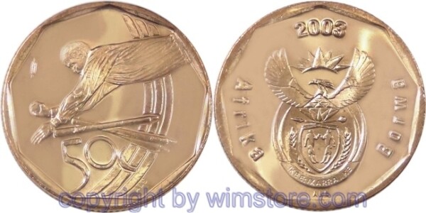 Südafrika, 50 Cents 2003, Cricketspieler, KM 276, Stahl-Messing galvanisiert