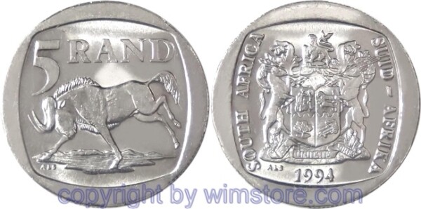Südafrika, 5 Rand 1994, KM 140, Bro-Ni galvanisiert