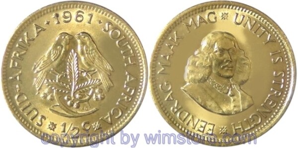 Südafrika, 1/2 Cent 1961 - 1964, KM 56, Messing