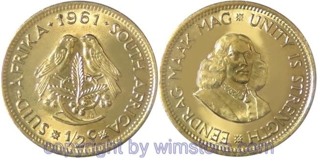 Südafrika, 1/2 Cent 1961 - 1964, KM 56, Messing