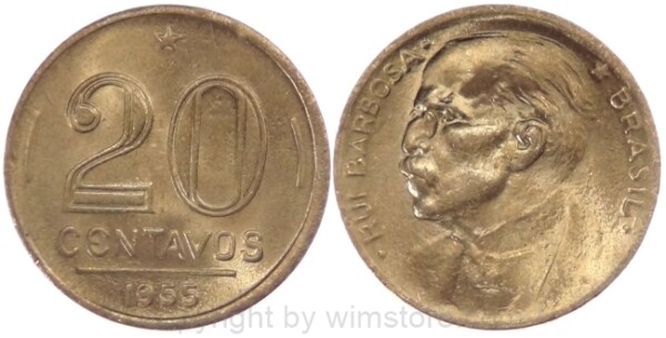Brasilien, 20 Centavos, 1948 - 1956, Barbosa, KM 562, Alu/Bro