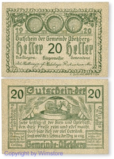Abetzberg, G0001a2, 20 Heller; 1-