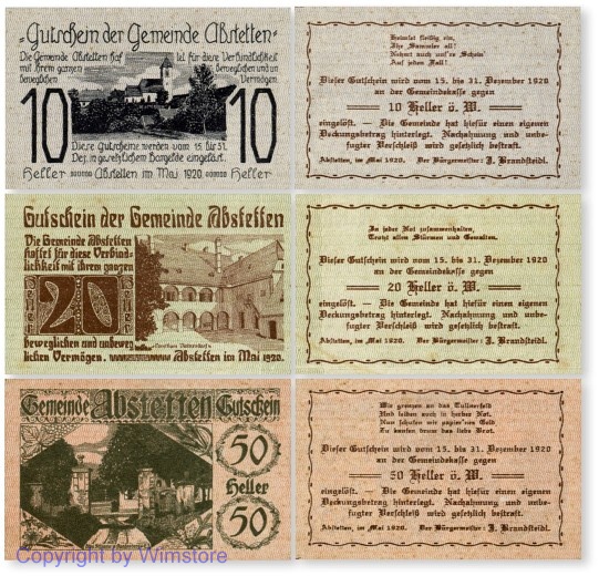 sn100025 Abstetten, G0002a1, Serie 10, 20, 50 Heller; 1-