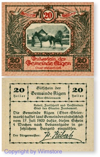 Aigen (Stmk), G0014f, 20 Heller, rosa; 1