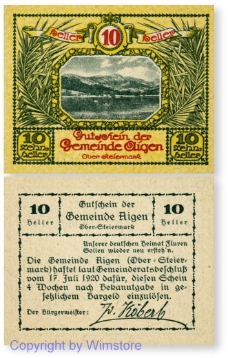 Aigen (Stmk), G0014h, 10 Heller, zitronengelb; 1