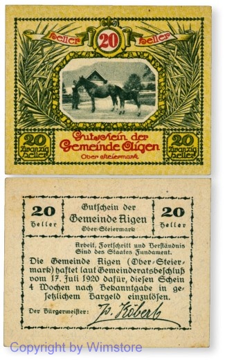 Aigen (Stmk), G0014h, 20 Heller, zitronengelb; 1-