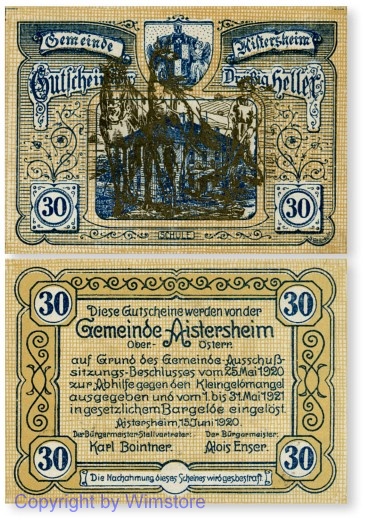 sn100146 Aisterheim, S0015aa, 30 Heller, Goldaufdruck Pflüger; 1