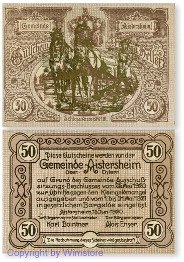 sn100147 Aisterheim, S0015aa, 50 Heller, Goldaufdruck Pflüger; 1