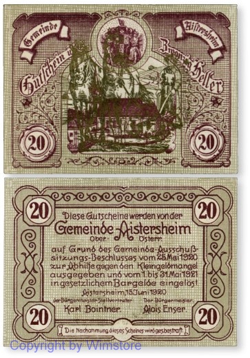 sn100152 Aisterheim, S0015be, 20 Heller, Goldaufdruck Pflüger; 1-