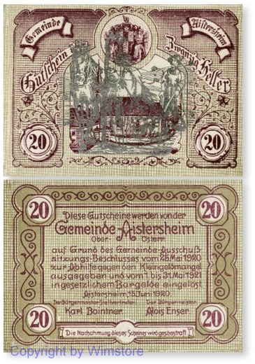 sn100155 Aisterheim, S0015bf, 20 Heller, Silberaufdruck Pflüger; 1