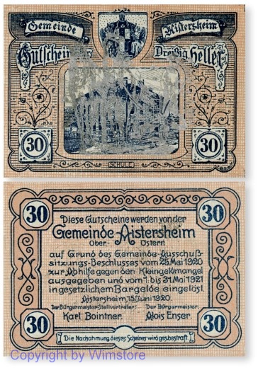 sn100156 Aisterheim, S0015bf, 30 Heller, Silberaufdruck Pflüger; 1