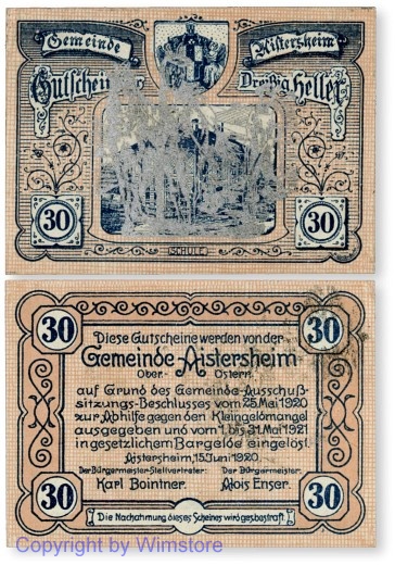 sn100157 Aisterheim, S0015bf, 30 Heller, Silberaufdruck Pflüger; 1-