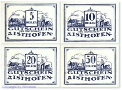 Aisthofen, S0016IIk, Serie 5, 10, 20, 50 Heller, blau, 2. Auflage, Gemeindestempel; 1