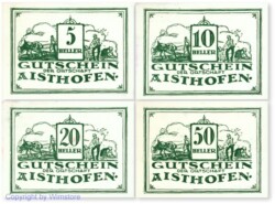 Aisthofen, S0016IIm, Serie 5, 10, 20, 50 Heller, grün, 2. Auflage, Gemeindestempel; 1
