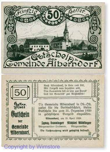 Alberndorf, G0017a1, 50 Heller, Druckfehler; 1-