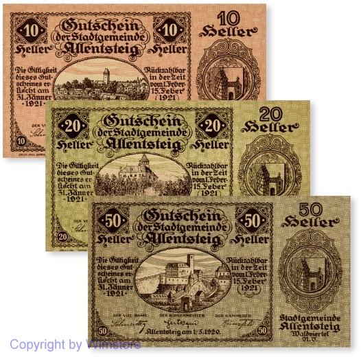 sn100213 Allensteig, G0020a, Serie 10, 20, 50 Heller; 1