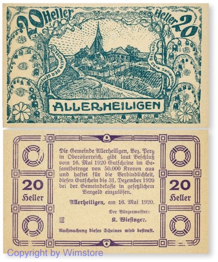 sn100218 Allerheiligen, G0021a, 20 Heller, Bild blau; 1