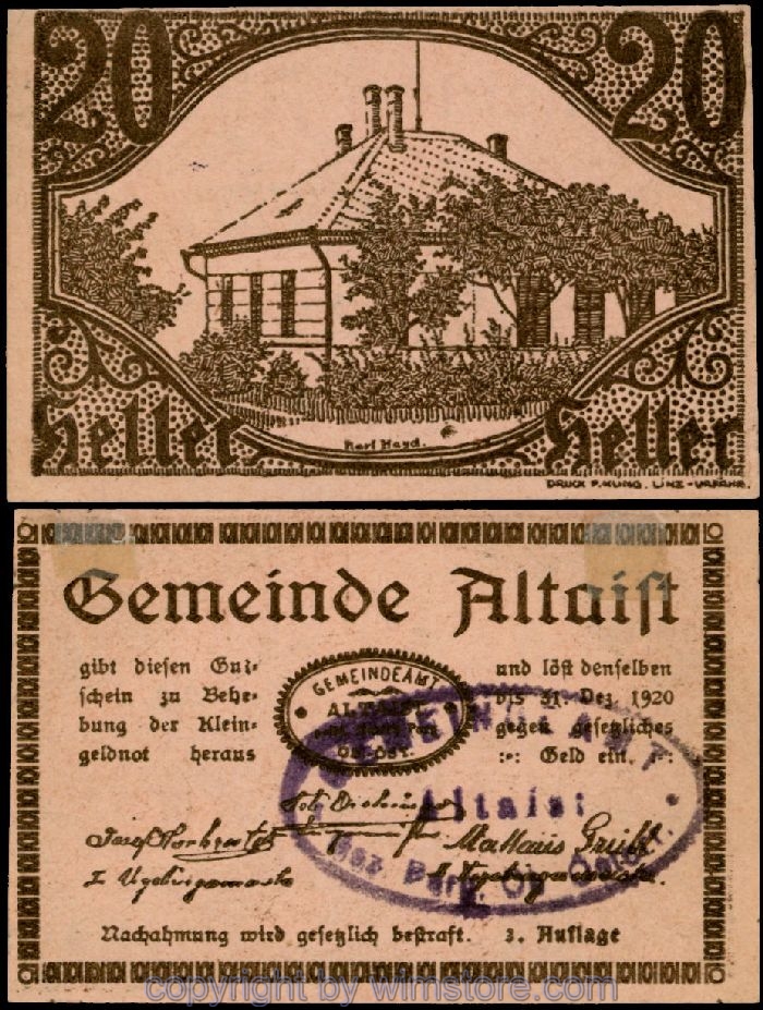 sn100292 Altaist, G0023IdE, 20 Heller, 59-35, 3. Auflage, rosa; 2