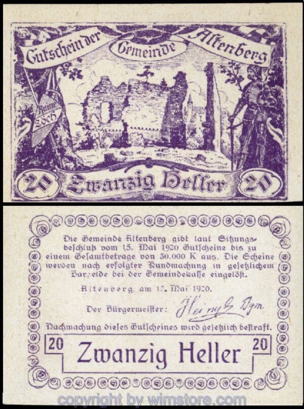 Altenberg, G0025b, 20 Heller, violett; 1