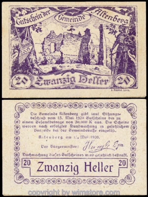 Altenberg, G0025b, 20 Heller, violett; 1-