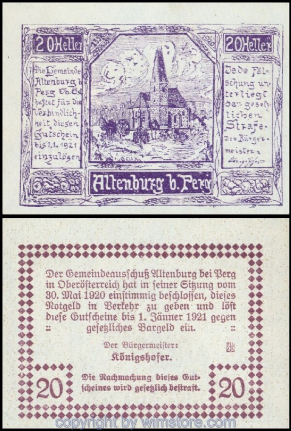 Altenburg, G0026Ib, 20 Heller, Textseite lila; 1