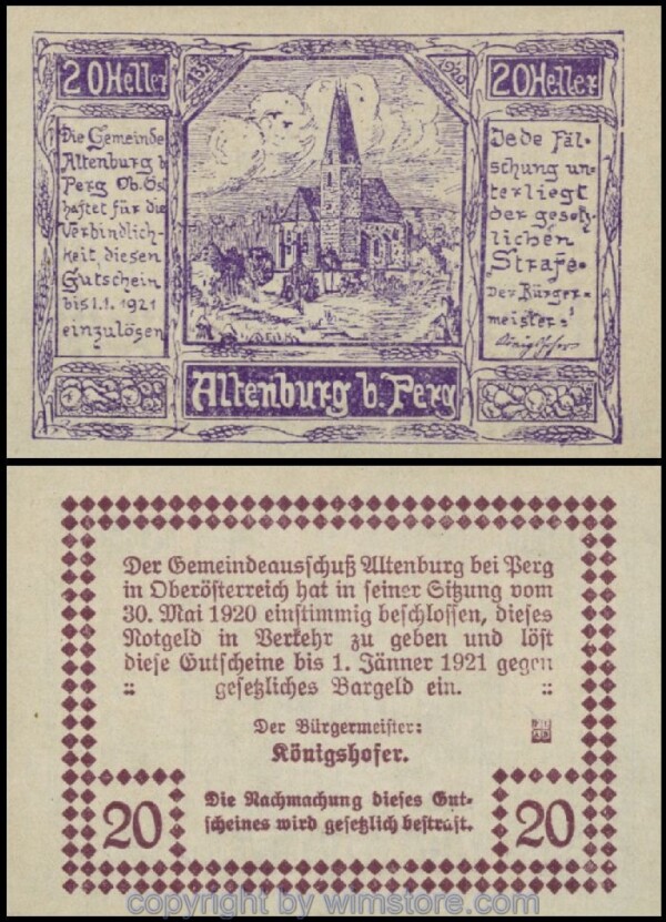 Altenburg, G0026Ib, 20 Heller, Textseite lila; 1-