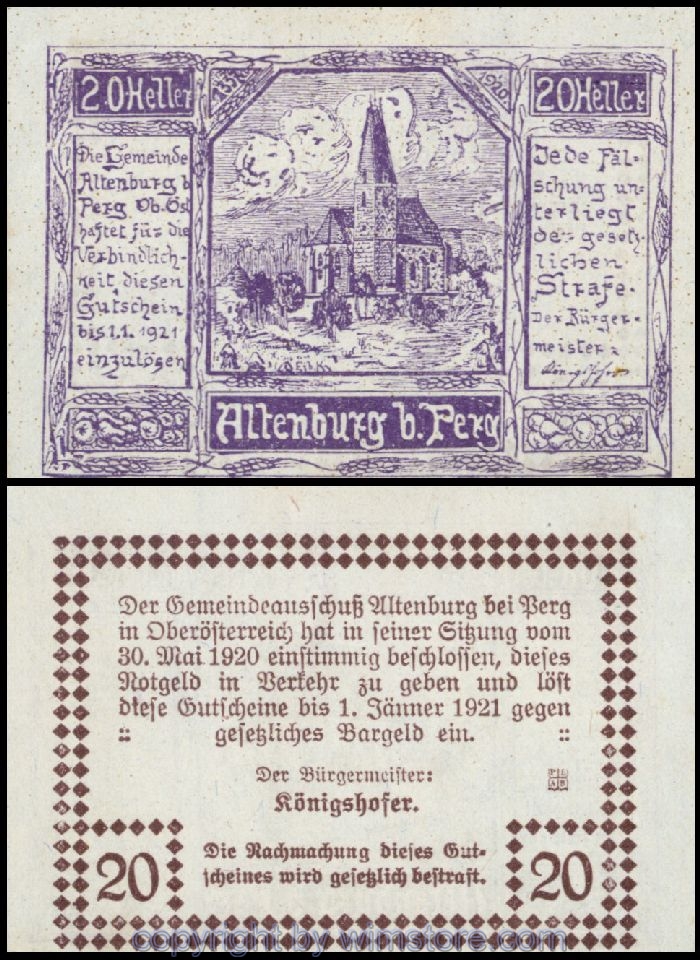Altenburg, G0026Ib, 20 Heller, Textseite braun; 1