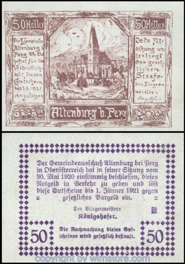 Altenburg, G0026Ib, 50 Heller, Bildseite braun; 1-