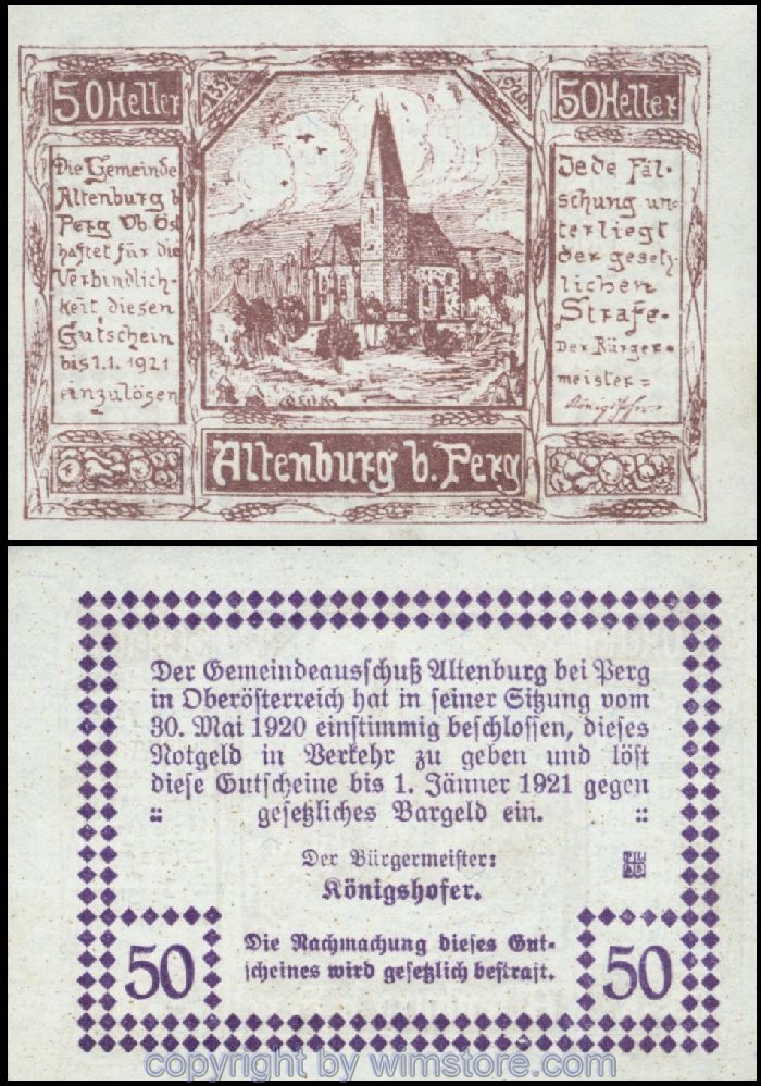 Altenburg, G0026Ib, 50 Heller, Bildseite braun; 1-