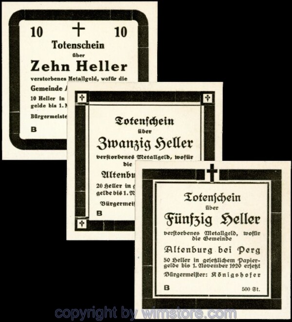 Altenburg, G0026IIIa, Serie 10, 20, 50 Heller, Totenschein Serie B (Auflage 500 Stück); 1