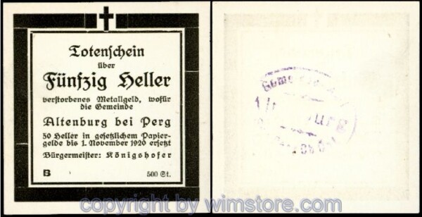 Altenburg, G0026IIIa, 50 Heller, Totenschein Serie B (Auflage 500 Stück); 1