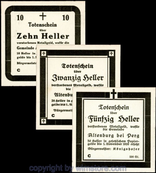 Altenburg, G0026IIIa, Serie 10, 20, 50 Heller, Totenschein Serie C (Auflage 500 Stück); 1