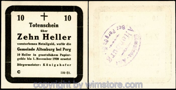 Altenburg, G0026IIIa, 10 Heller, Totenschein Serie C (Auflage 500 Stück); 1-