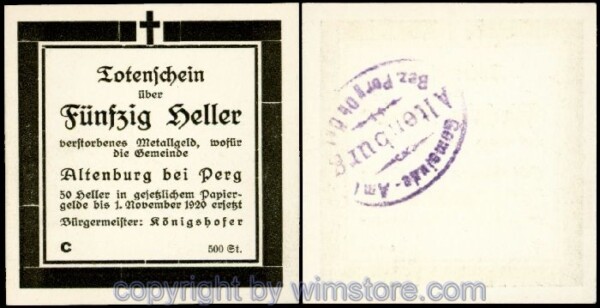 Altenburg, G0026IIIa, 50 Heller, Totenschein Serie C (Auflage 500 Stück); 1