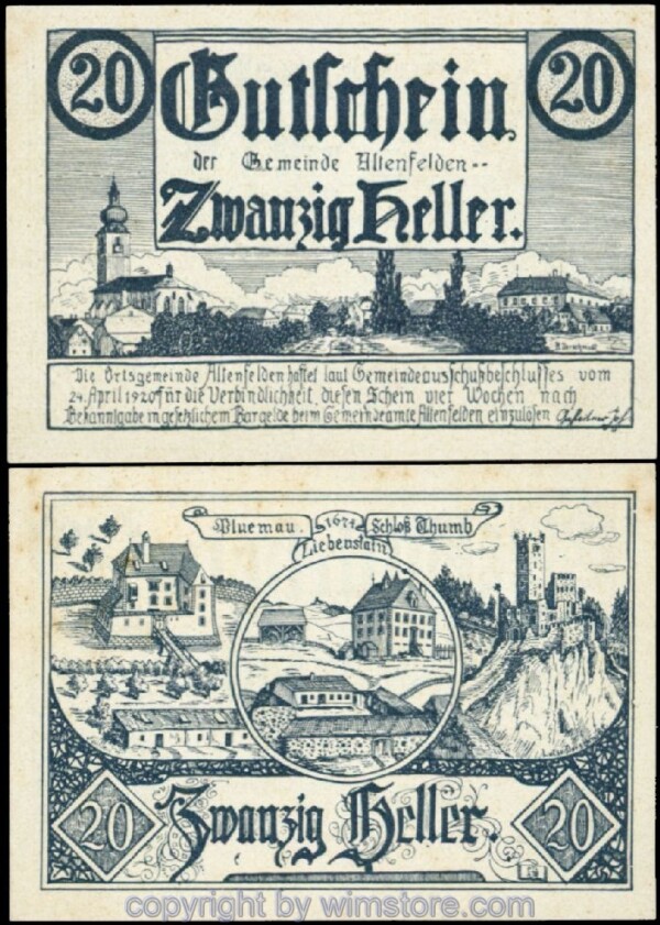 Altenfelden, G0027b, 20 Heller, Druckfehler 3; 1-