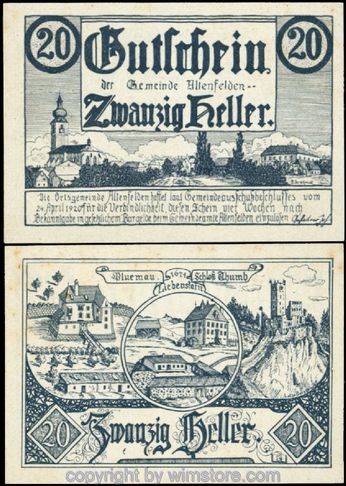 Altenfelden, G0027b, 20 Heller, Druckfehler 3; 1-