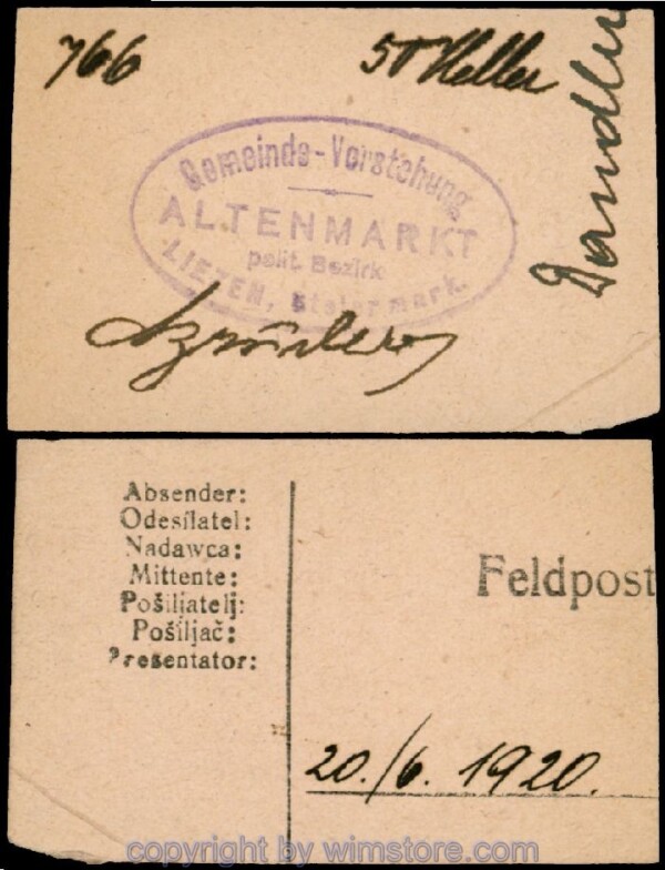 Altenmarkt, G0028Ia09, 50 Heller, auf Postkarte; Erhaltung siehe Bild
