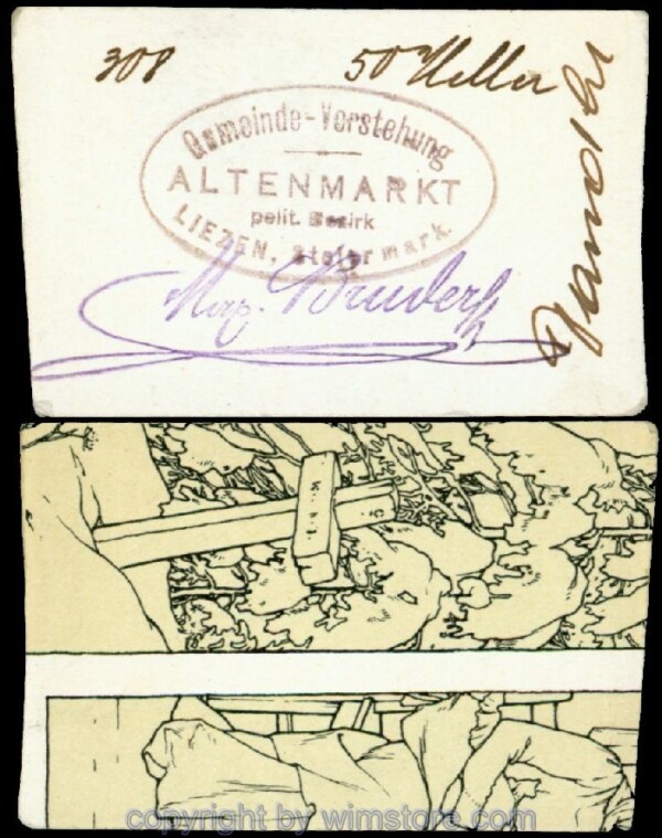 Altenmarkt, G0028Ia33, 50 Heller, auf Postkarte; Erhaltung siehe Bild