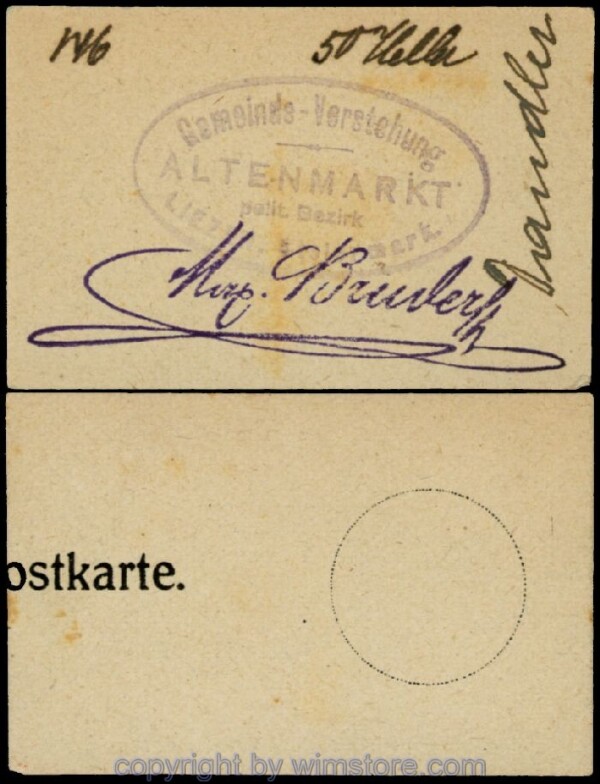 Altenmarkt, G0028Ia33, 50 Heller, auf Postkarte; Erhaltung siehe Bild