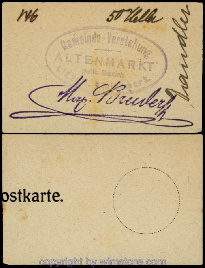 Altenmarkt, G0028Ia33, 50 Heller, auf Postkarte; Erhaltung siehe Bild