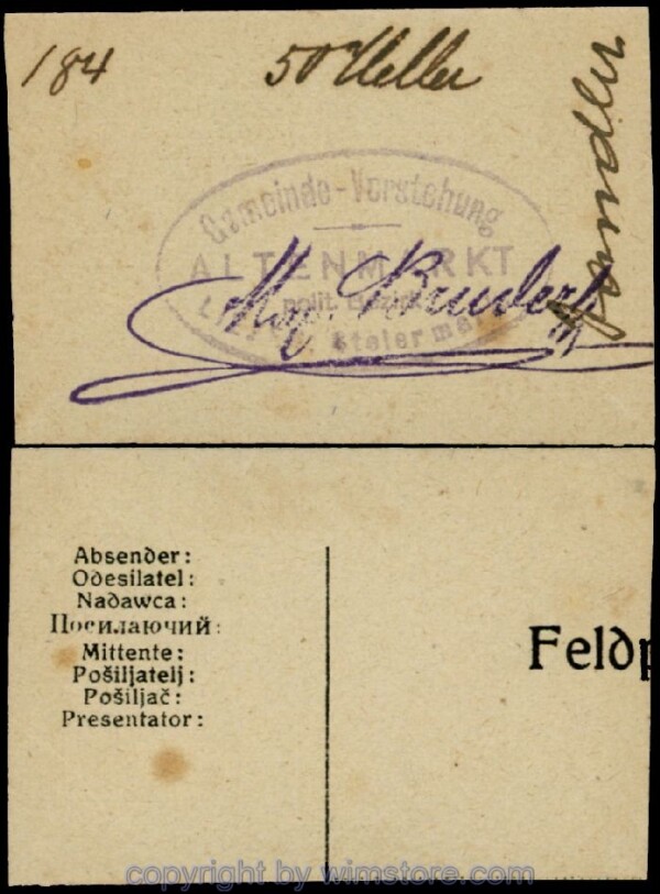 Altenmarkt, G0028Ia33, 50 Heller, auf Postkarte; Erhaltung siehe Bild