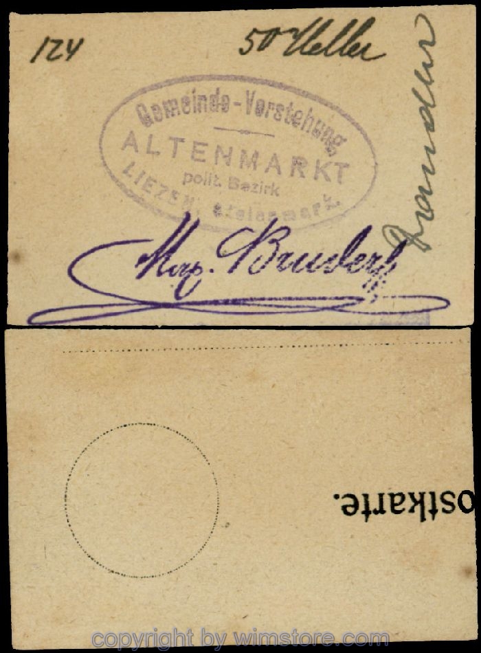 Altenmarkt, G0028Ia33, 50 Heller, auf Postkarte; Erhaltung siehe Bild