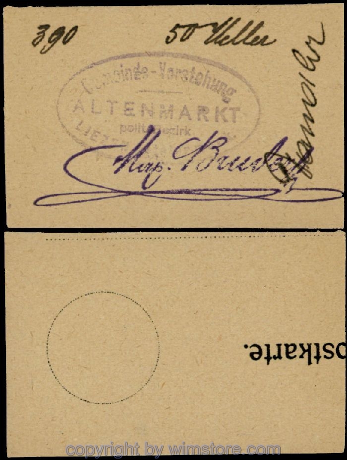 Altenmarkt, G0028Ia33, 50 Heller, auf Postkarte; Erhaltung siehe Bild