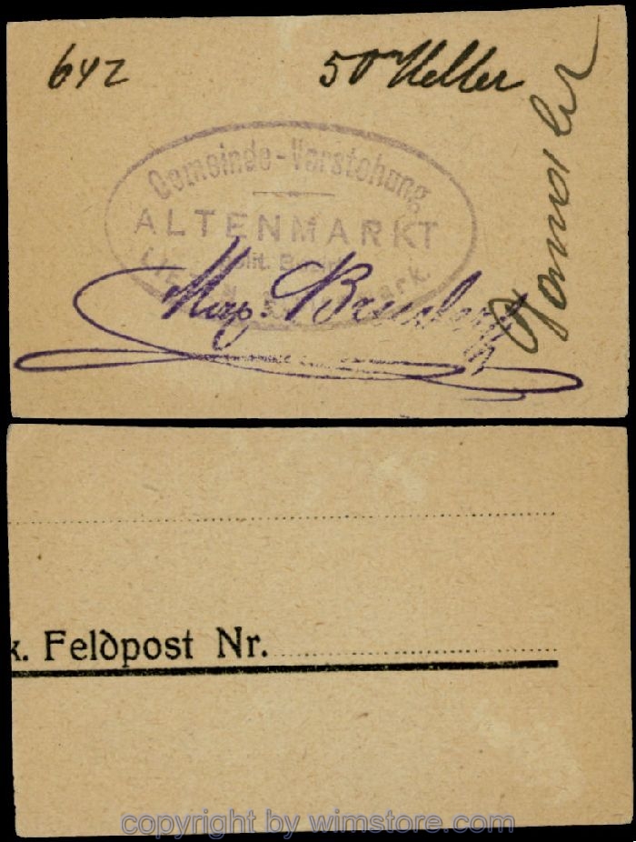Altenmarkt, G0028Ia33, 50 Heller, auf Postkarte; Erhaltung siehe Bild
