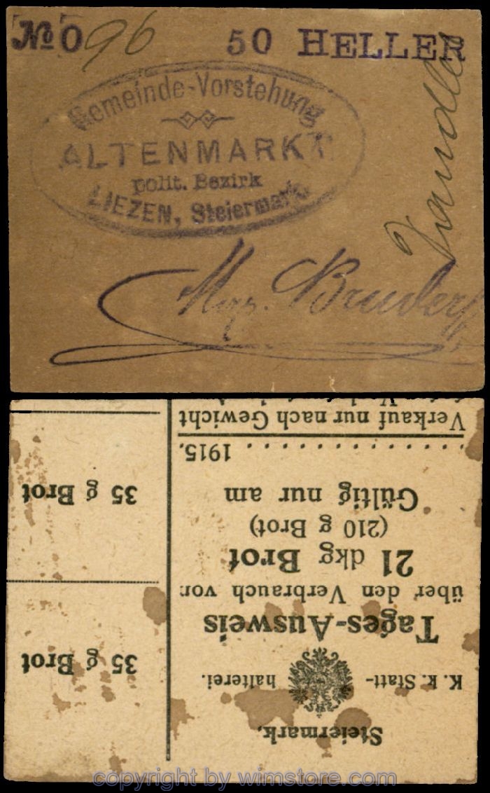 Altenmarkt, G0028Ib54, 50 Heller, b2, auf L-Karte braun, No0; Erhaltung siehe Bild