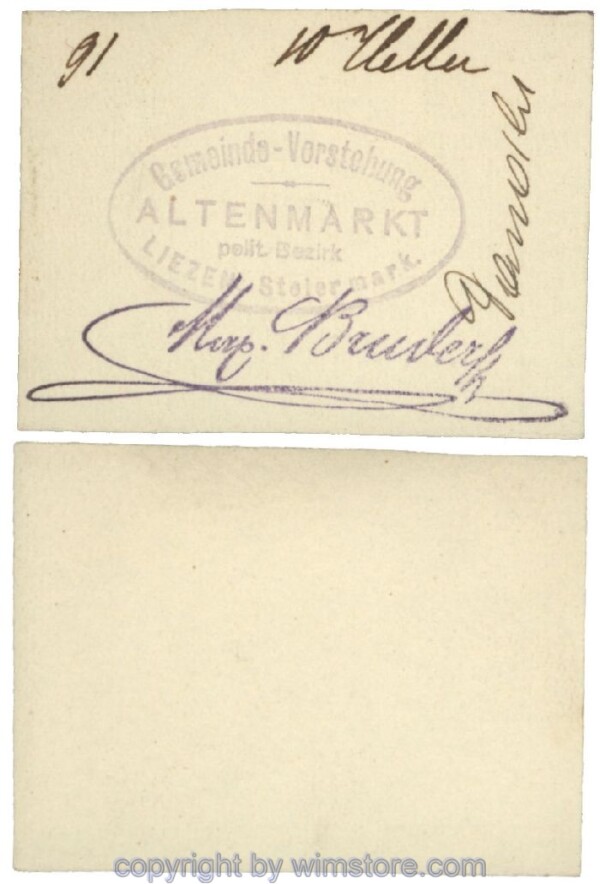 Altenmarkt, G0028Ic31, 10 Heller, auf Zeichenkarton; Erhaltung siehe Bild
