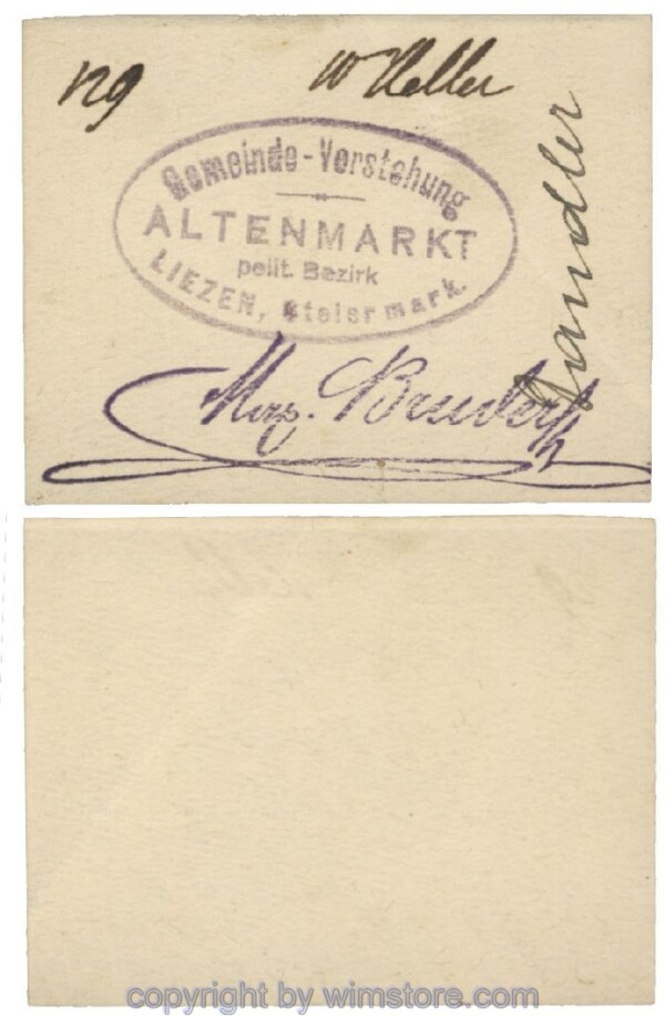 Altenmarkt, G0028Ic31, 10 Heller, auf Zeichenkarton; Erhaltung siehe Bild