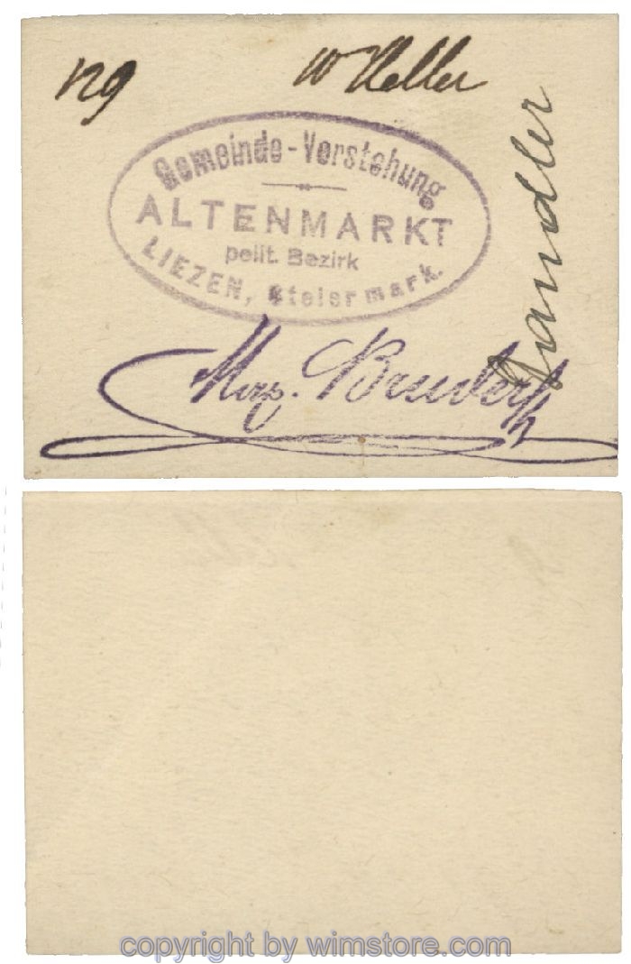 sn100432 Altenmarkt, G0028Ic31, 10 Heller, auf Zeichenkarton; Erhaltung siehe Bild