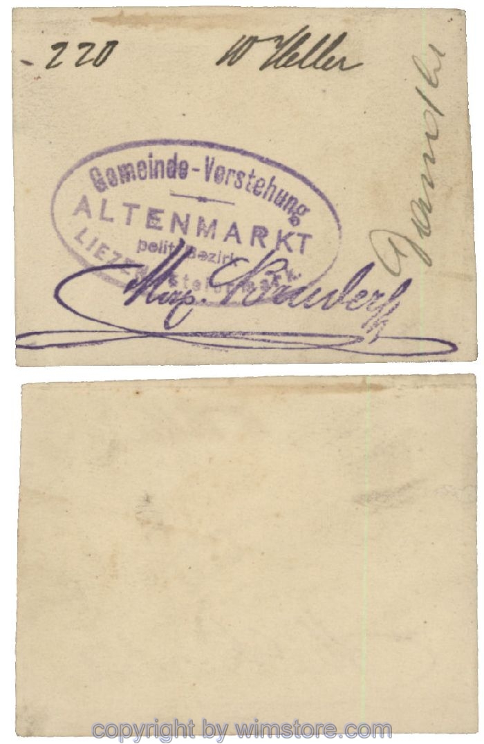 sn100434 Altenmarkt, G0028Ic31, 10 Heller, auf Zeichenkarton; Erhaltung siehe Bild