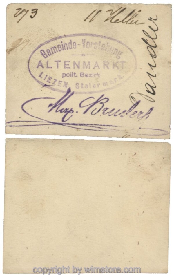 Altenmarkt, G0028Ic31, 10 Heller, auf Zeichenkarton; Erhaltung siehe Bild